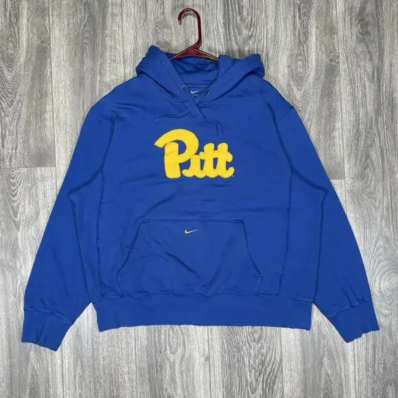 Nike Pitt Panthers Hoodie Sweatshirt Mens XL Blue Fleece Pullover Center Swoosh - Picture 1 of 10